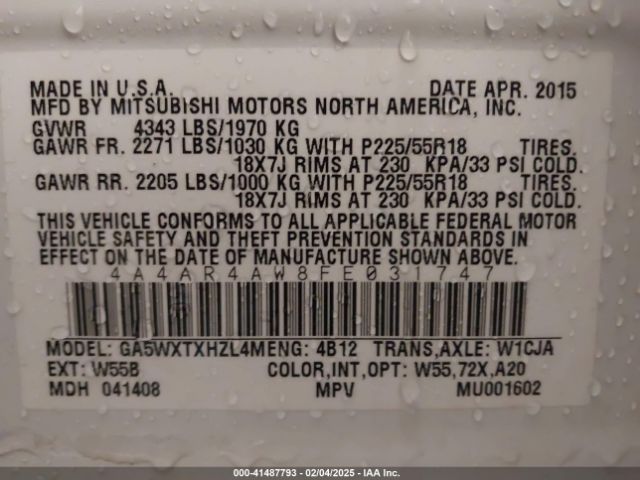 4A4AR4AW8FE031747 Mitsubishi Outlander Sport Gt