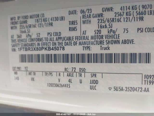 1FTBR3X80PKB45078 Ford Transit-250 Cargo Van