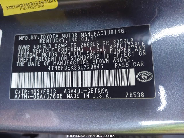 Aukcja sprzedaży 2011 Toyota Camry Le, vin: 4T1BF3EK3BU729846, numer aukcji: 41487845