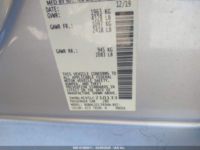 1N4BL4CV5LC210133 Nissan Altima Sr Fwd
