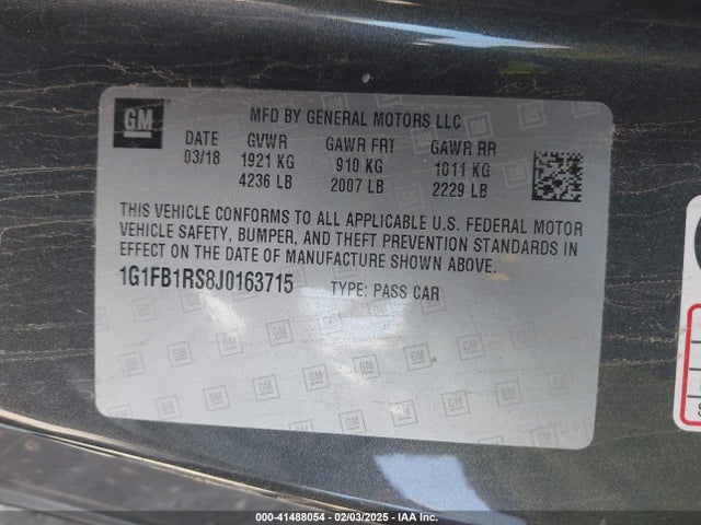 1G1FB1RS8J0163715 Chevrolet Camaro 1lt