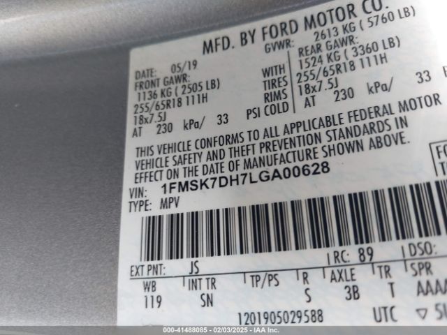 1FMSK7DH7LGA00628 Ford EXPLORER XLT