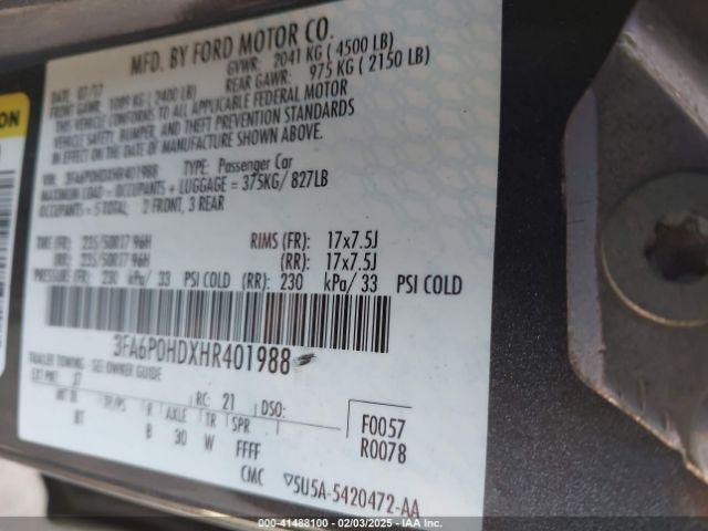 2017 FORD FUSION 3FA6P0HDXHR401988 Photo 8