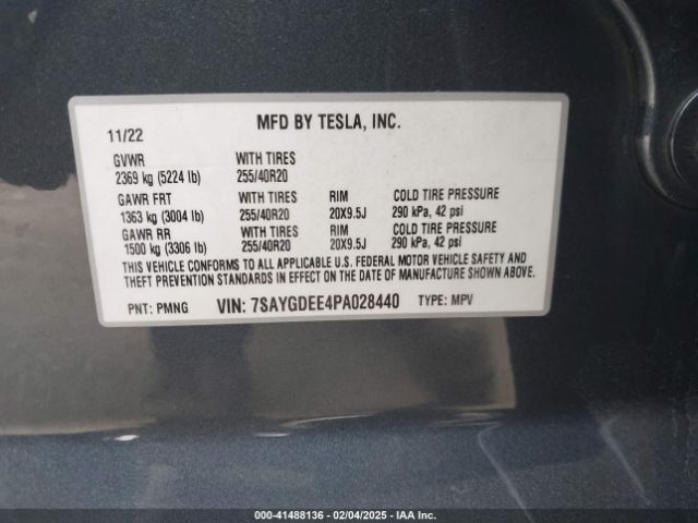 7SAYGDEE4PA028440 Tesla Model Y Awd/long Range Dual Motor All-wheel Drive