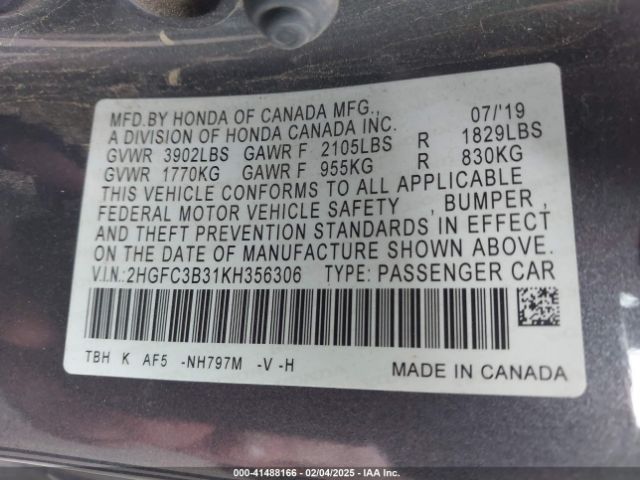 2HGFC3B31KH356306 Honda CIVIC EX