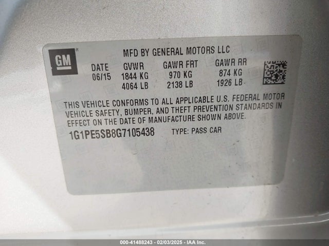 1G1PE5SB8G7105438 Chevrolet Cruze Limited 1lt Auto