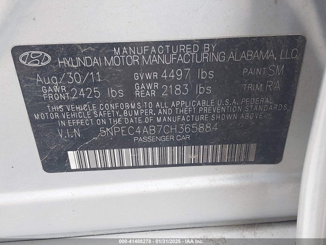Продажа на аукционе авто 2012 Hyundai Sonata Se 2.0t, vin: 5NPEC4AB7CH365884, номер лота: 41488278