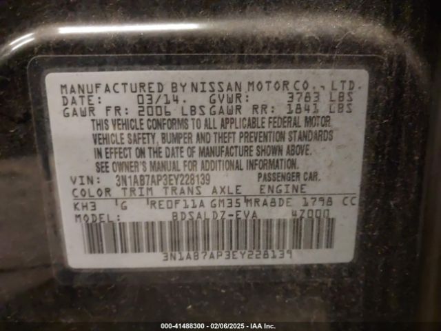 3N1AB7AP3EY228139 Nissan SENTRA SV