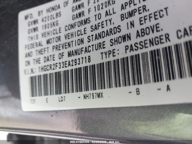 Honda ACCORD LX 2014 1HGCR2F33EA293718 Image 9
