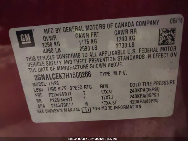 Chevrolet EQUINOX LT 2017 2GNALCEK7H1500266 Image 9