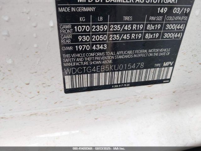 WDCTG4EB5KU015478 Mercedes-Benz GLA 250
