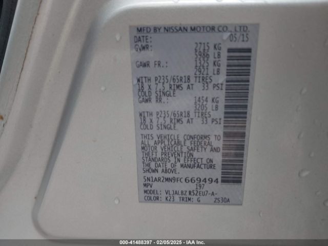 5N1AR2MN9FC669494 Nissan Pathfinder S