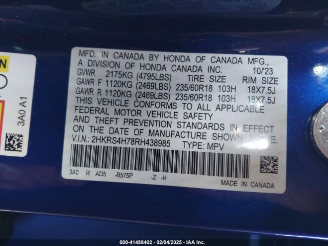 2HKRS4H78RH438985 Honda Cr-v Ex-l Awd