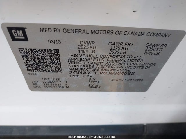 2GNAXJEV0J6304083 Chevrolet EQUINOX LT