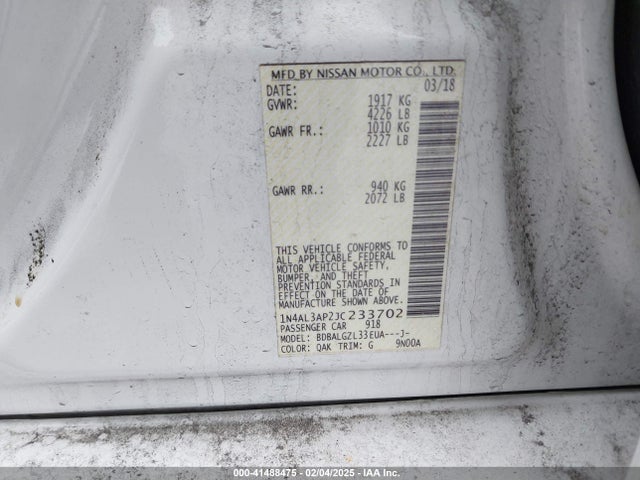 1N4AL3AP2JC233702 Nissan Altima 2.5 S