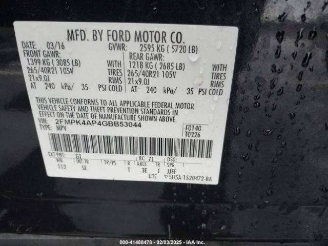 2FMPK4AP4GBB53044 Ford EDGE SPORT