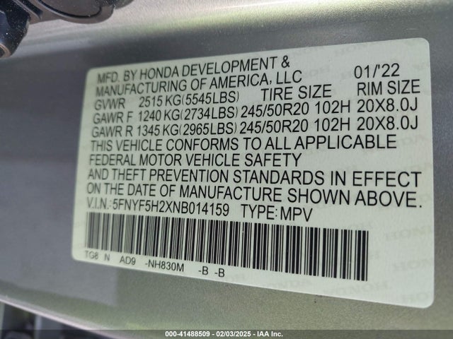 Honda Pilot 2wd Special Edition 2022 5FNYF5H2XNB014159 Image 9