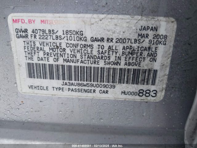 2009 MITSUBISHI LANCER JA3AU86W59U009039 Photo 8