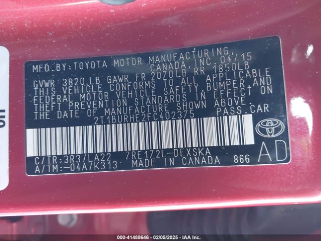 2T1BURHE2FC402375 Toyota Corolla S Premium