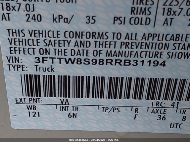 3FTTW8S98RRB31194 Ford Maverick Lariat