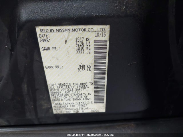 Nissan Altima 2.5 S 2017 1N4AL3APXHN319225 Image 9