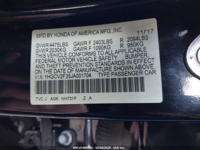 1HGCV2F35JA001704 Honda Accord Sport 2.0t