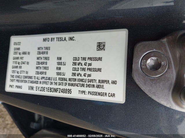 2022 TESLA MODEL 3 5YJ3E1EB3NF248895 Photo 8