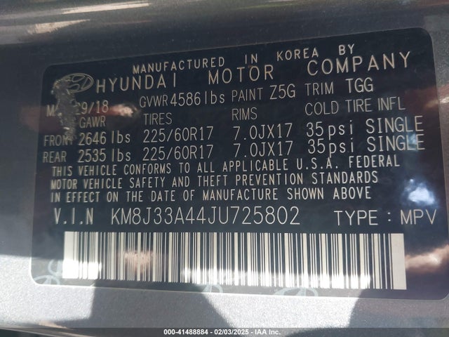 KM8J33A44JU725802 Hyundai TUCSON SEL