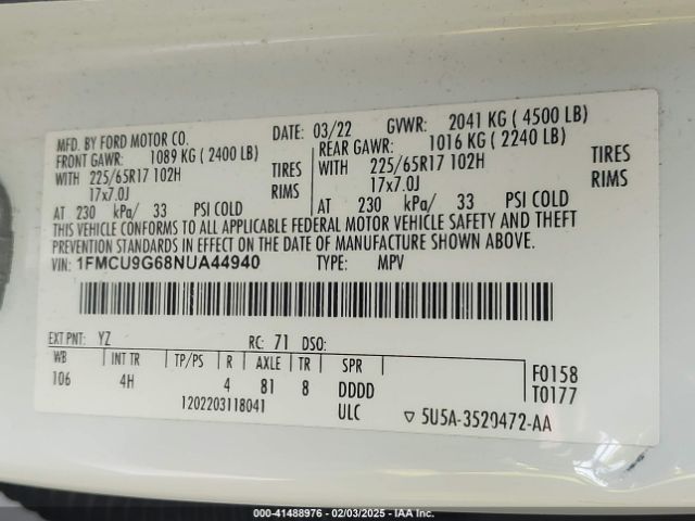 1FMCU9G68NUA44940 Ford ESCAPE SE