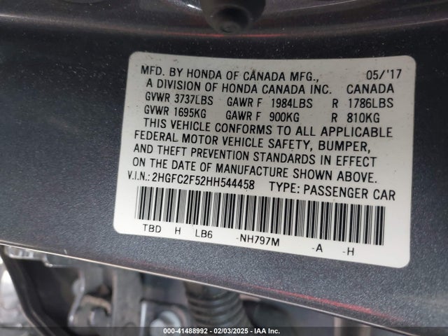 Honda Civic Lx 2017 2HGFC2F52HH544458 Image 9