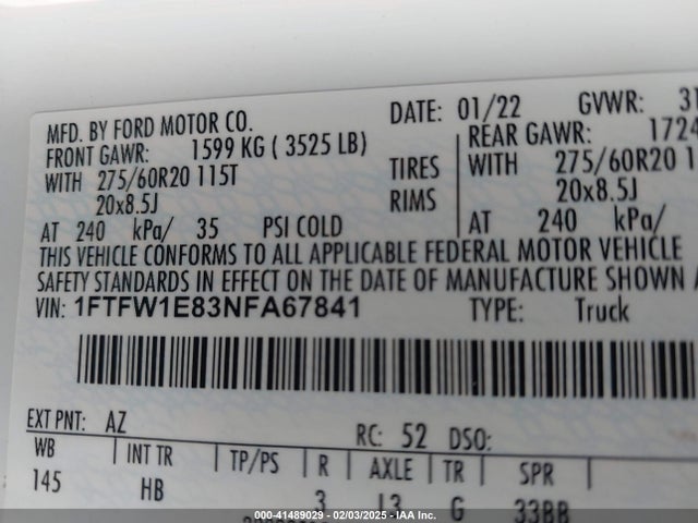 Ford F-150 Lariat 2022 1FTFW1E83NFA67841 Image 9