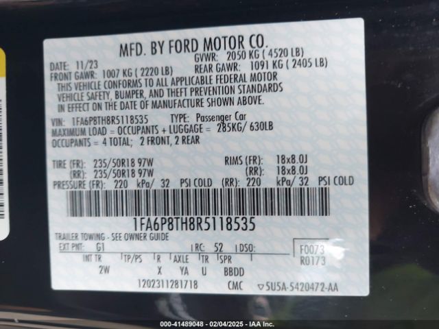 1FA6P8TH8R5118535 Ford Mustang Ecoboost Fastback