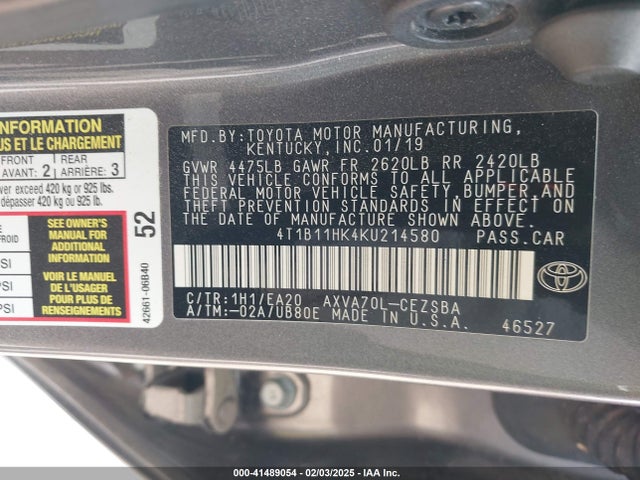 Toyota CAMRY SE 2019 4T1B11HK4KU214580 Image 9