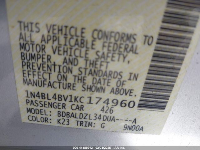 1N4BL4BV1KC174960 Nissan Altima 2.5 S