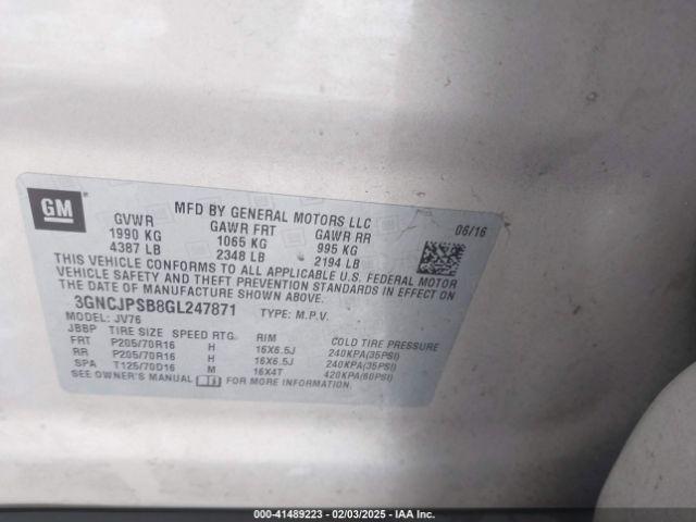 3GNCJPSB8GL247871 Chevrolet Trax Lt