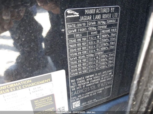 2020 JAGUAR I-PACE SADHC2S12L1F87240 Photo 8