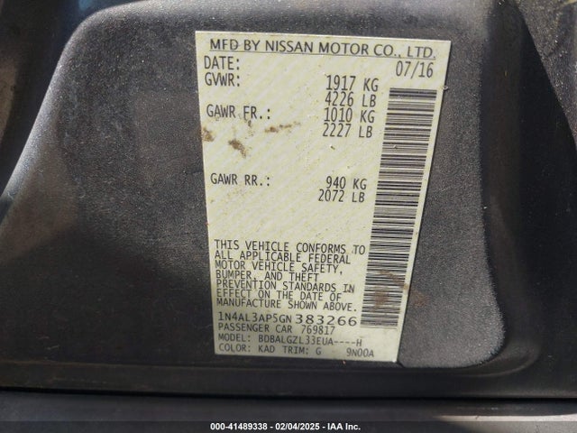 Nissan Altima 2.5 S 2016 1N4AL3AP5GN383266 Image 9