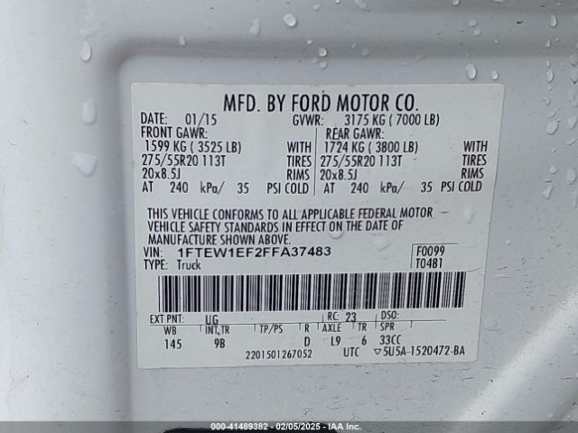 1FTEW1EF2FFA37483 Ford F-150 Platinum