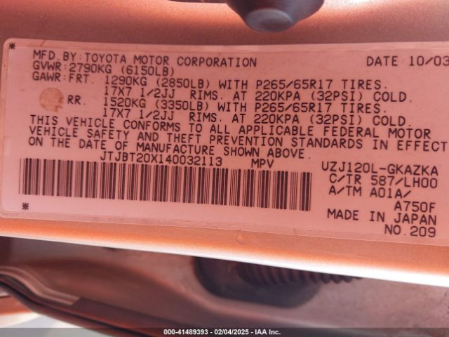 2004 LEXUS GX 470 JTJBT20X140032113 Photo 8