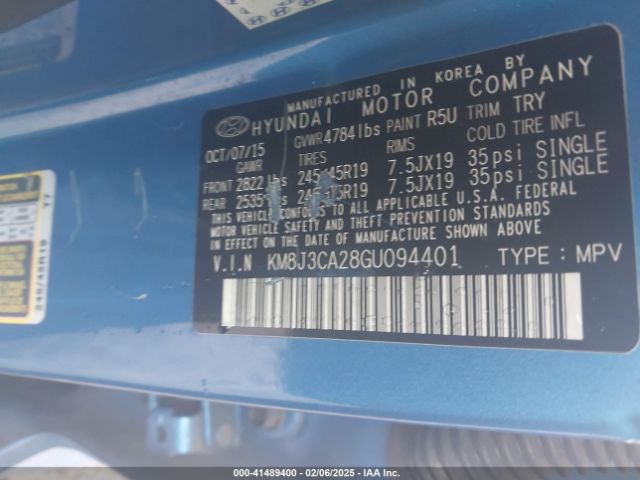 2016 HYUNDAI TUCSON KM8J3CA28GU094401 Photo 8