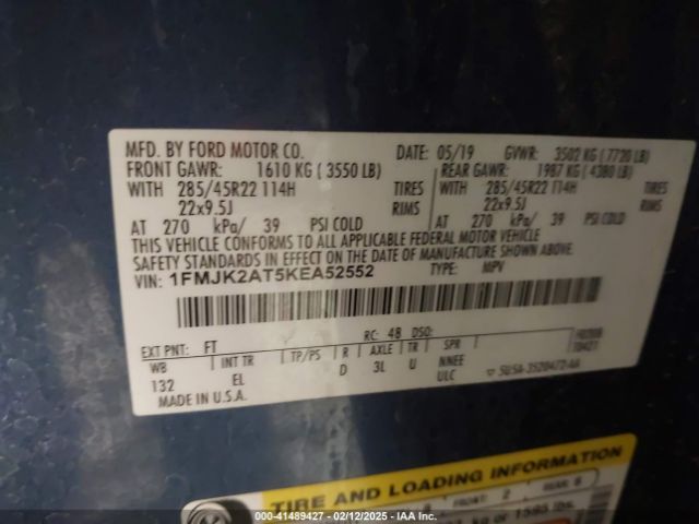 1FMJK2AT5KEA52552 Ford Expedition Max Limited