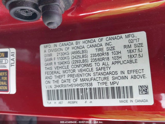 Honda CR-V EX 2017 2HKRW1H51HH507838 Image 9