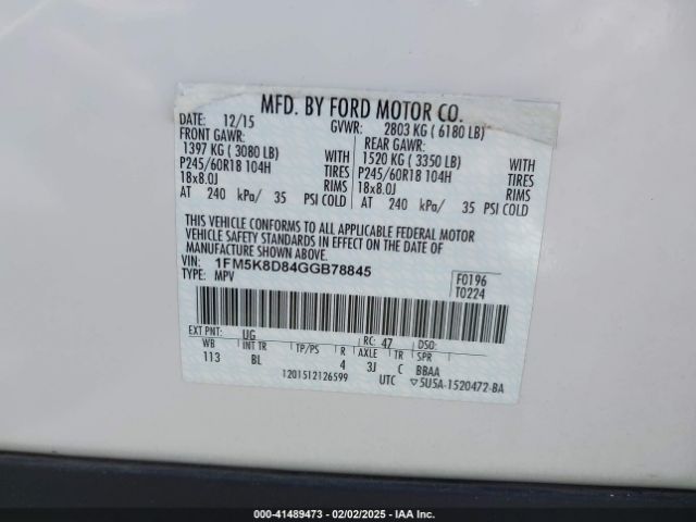 1FM5K8D84GGB78845 Ford EXPLORER XLT