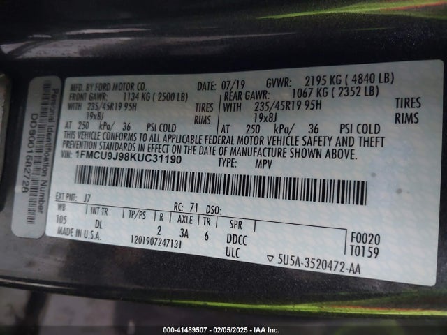 1FMCU9J98KUC31190 Ford Escape Titanium