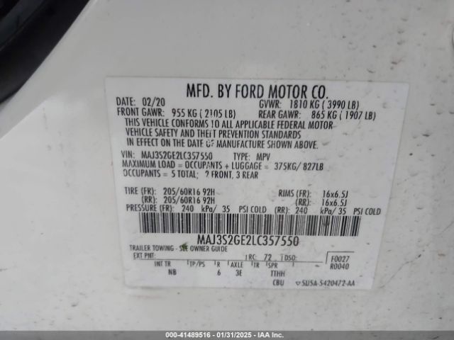 MAJ3S2GE2LC357550 Ford Ecosport Se