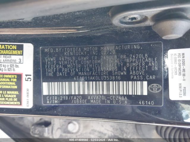 4T1C11AK0LU353816 Toyota CAMRY LE