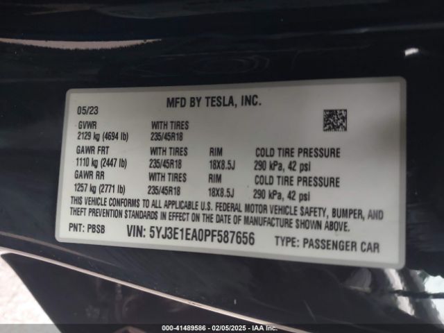 5YJ3E1EA0PF587656 Tesla Model 3 Rear-wheel Drive