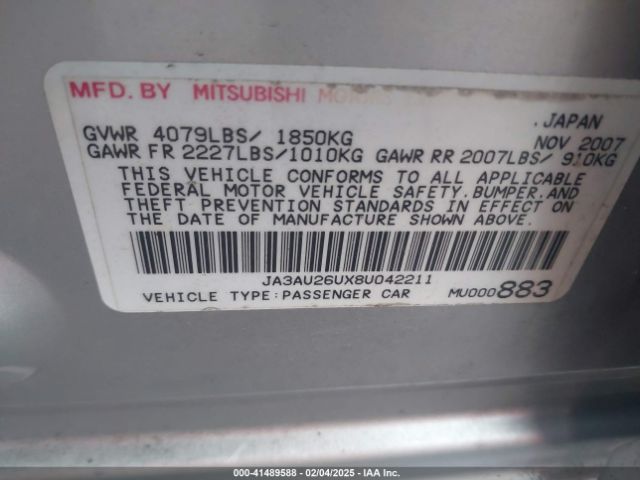 2008 MITSUBISHI LANCER JA3AU26UX8U042211 Photo 8