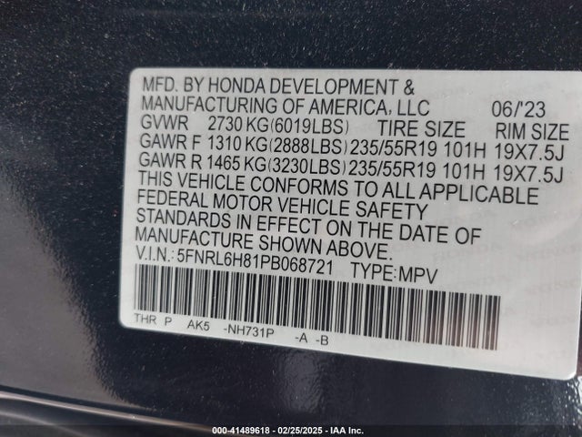 Honda Odyssey Touring 2023 5FNRL6H81PB068721 Image 9