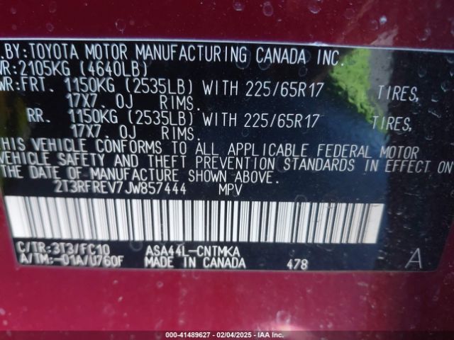 2T3RFREV7JW857444 Toyota Rav4 Adventure/xle